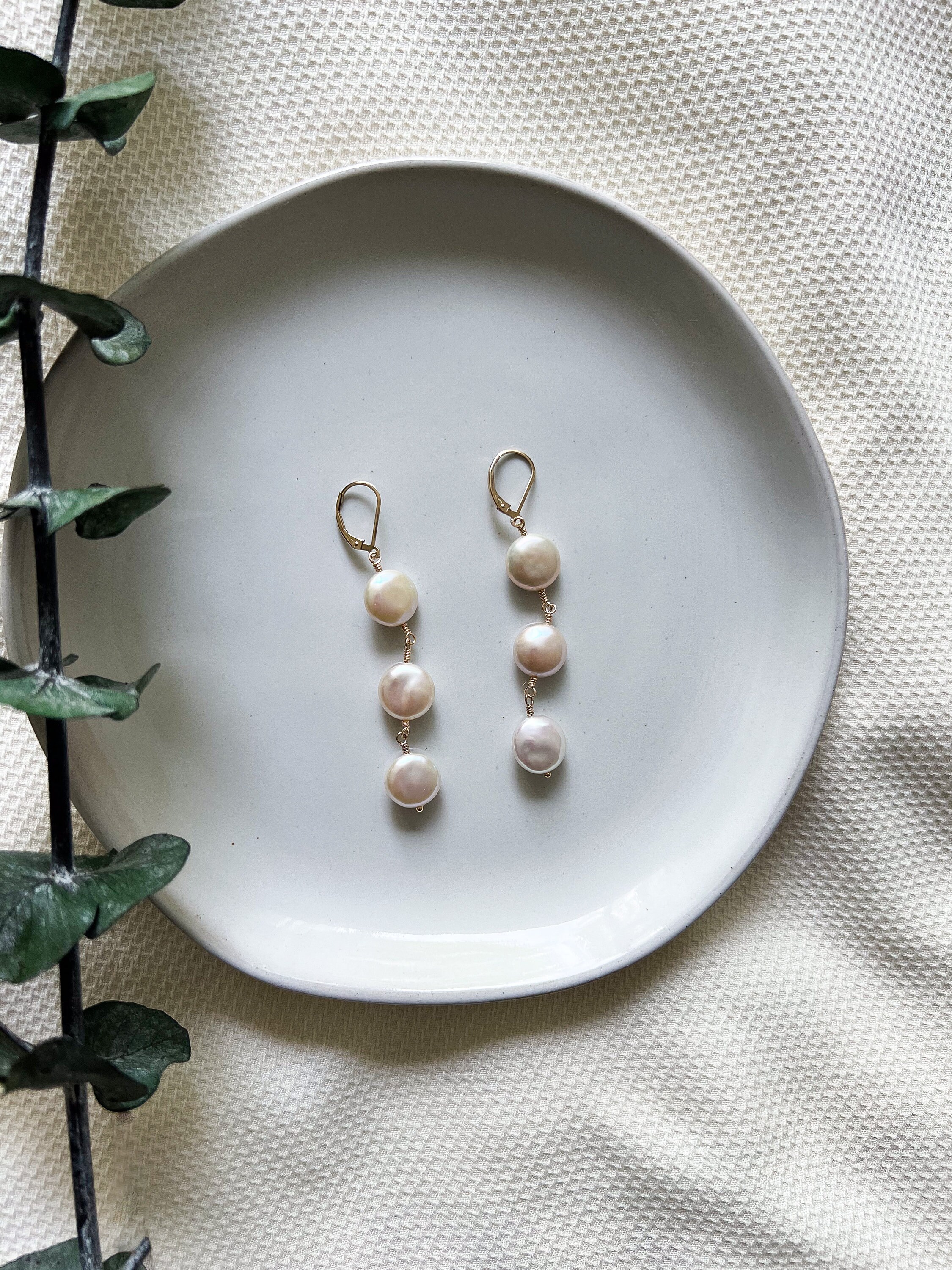 Long Gold Filled And Freshwater Coin Pearl Earrings